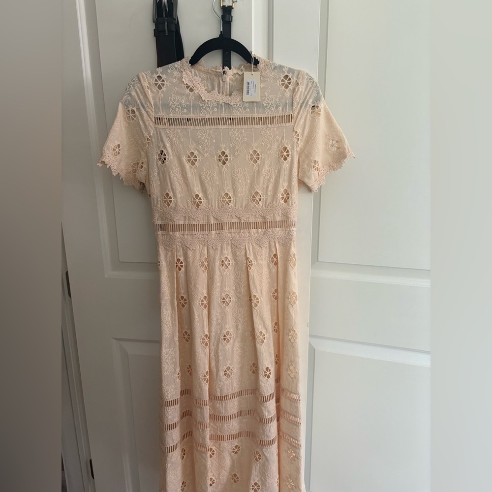 Maje Cream Lace Midi Dress